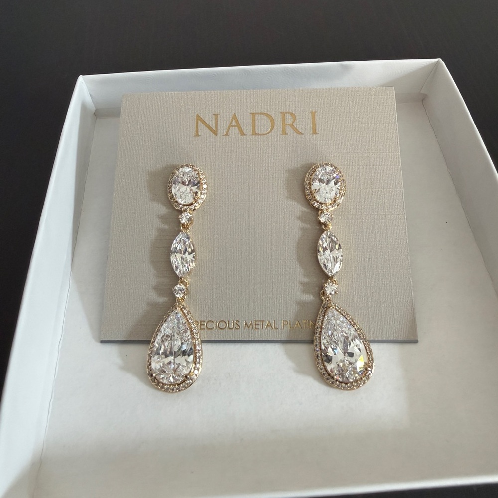 Nadri Crystal and Gold Teardrop Earrings
